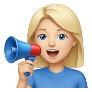  blue eyes blonde girl yelling into megaphone smiling sticker