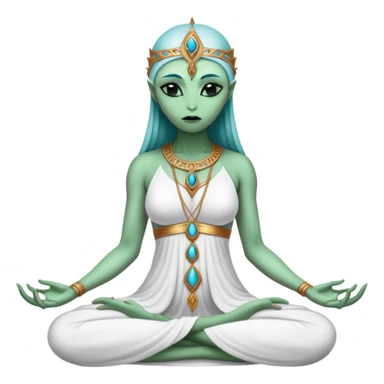 a Reptilian alien woman,in meditation, white dress like a priestess sticker