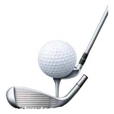 A golf ball on a tee, with a golf club placed beside it on the lush green fairway. The background shows a serene golf course with neatly trimmed grass and a clear blue sky, emphasizing the elegance and precision of the game. sticker