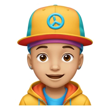 kid with a colorful hiphop hat, happy face sticker