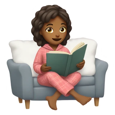 Brown girl reading book with cozy pijama sticker