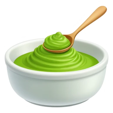 ground wasabi paste in a small dish, bright green color sticker