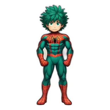 Izuku midoriya in spiderman costume, standing on the floor sticker
