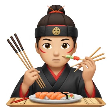 Asian eating sushi in a samurai outfit sticker