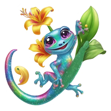 Lisa frank glitter gecko with a lily sticker