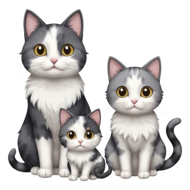 3 different coloured small cats including a dark grey and white, and a patchy calico and a completely solid dark grey with only white paws sticker