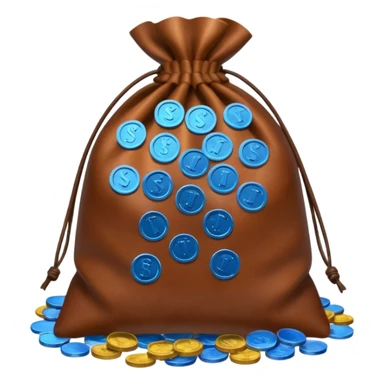 brown money bag of blue coins sticker