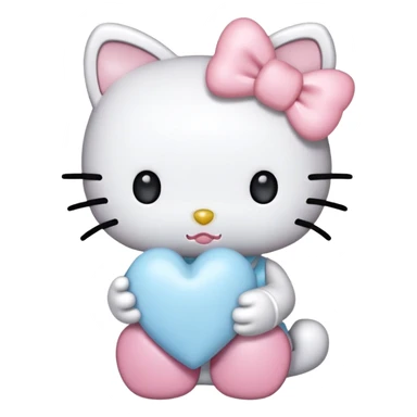 Hello kitty with a light pink bow holding a light blue heart sticker
