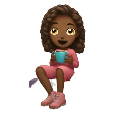 Girl watching tv with hot chocolate sticker