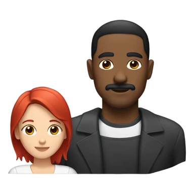 Black man with short black hair and mustache with white woman with straight red hair sticker