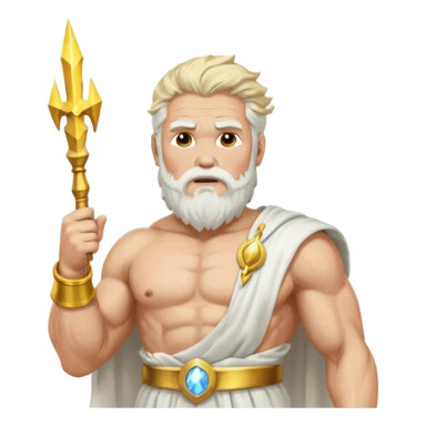 portrait of Zeus, muscular old man with white beard and hair, wearing white toga with gold trim, holding lightning bolt, standing on storm clouds sticker