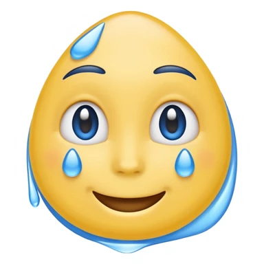 mix of these two 🥺☺️ but make it classic orginal emoji not woman or man face and without hearts and a little bit sad but still smile, make the drops blue like cry but IT NEEDS TO BE HAPPY sticker