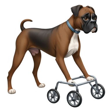 Elderly black boxer dog standing on hind legs using a walker sticker