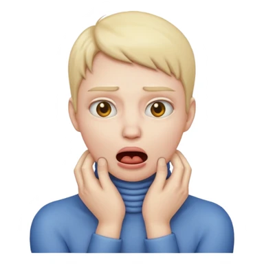 Create an emoji choking violently with hands on neck with a blank expression  sticker