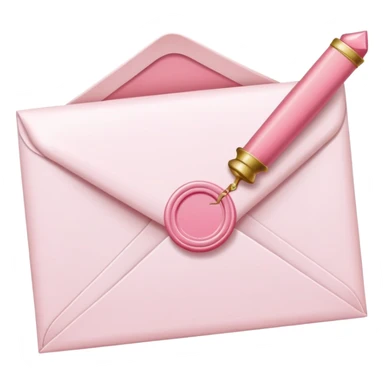 White envelope with powder pink sealing wax, cute sticker