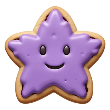 Ultra-realistic pastel purple cookie with a soft, crumbly texture, fine surface cracks, matte baked finish, star-shaped jam cutout revealing glossy dark berry filling sticker