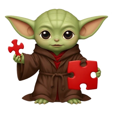 Baby Yoda con su tunica clasica chocolate sosteniendo una pieza de rompecabeza color rojo que diga Valores sticker