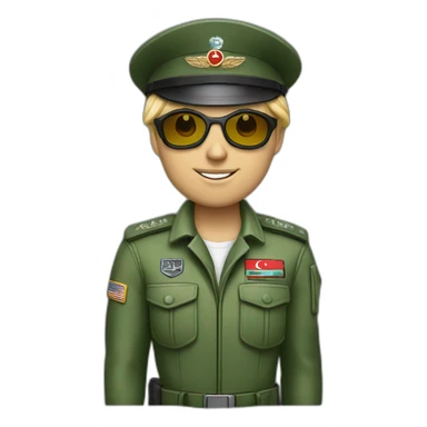 Blonde military Pilot with green uniform which is has a Turkish flag on right arm, pilot badge on chest, wearing sunglasses   sticker