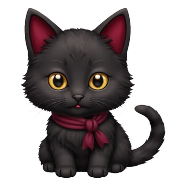 black kitten with a burgundy knot sticker