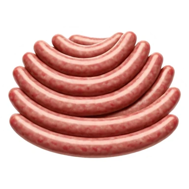 portion of raw sausage filling, coarse grind, pink-red meat, visible white fat, moist uneven texture, natural color variation, unprocessed look, clean 3D rendering, soft light, subtle shadow, no background elements, no anthropomorphic features, transparent background, emoji scale sticker