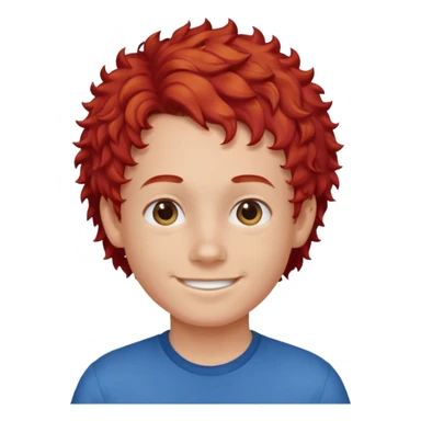 smiling boy in blue shirt with red curly hair super short sticker