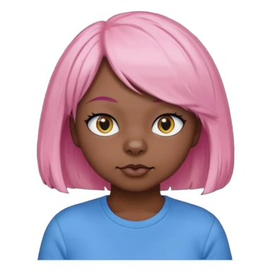 Black cat wearing a short pink hair wig, blue T-shirt sticker