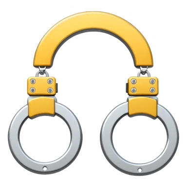 Minimalistic metallic handcuffs emoji, black and white, reflective metal, simple flat vector design, futuristic minimal style sticker