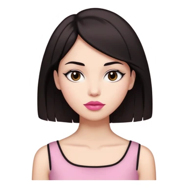 my hair is dark brown almost black, reaching my shoulder. the haircut is wolfcut, pretty lasher hut not thick. slightly pink lips. sticker