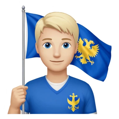 Create a man with bosnia flagg in his hand with blue eyes blond here with agatha sticker