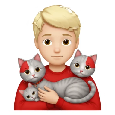 Make 20 gray cats cudling a kid that’s a boy wearing all red and he’s blond sticker