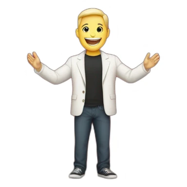 white light skin man person standing in a theater with red curtains standing on elevated stage holding a microphone smiling with light hair sticker