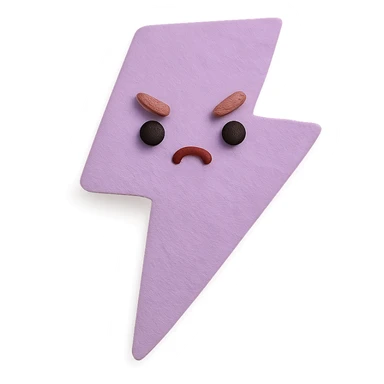 kawaii purple lightning bolt with tiny angry expression and cute eyes, no arms, no legs, full body, soft pastel kawaii paper craft style sticker