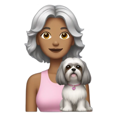 woman with shoulder length grey hair and shih tzu sticker