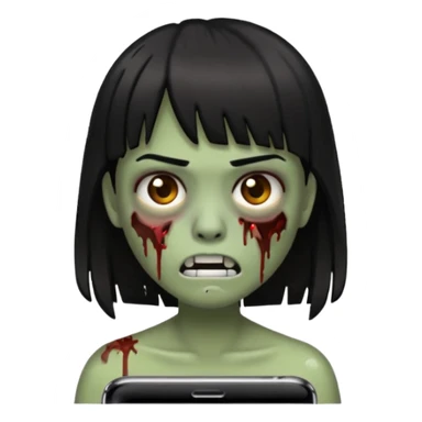 make a zoombie iphone emoji with medium black hair with bangs, piercing in both eyebrow and septum sticker