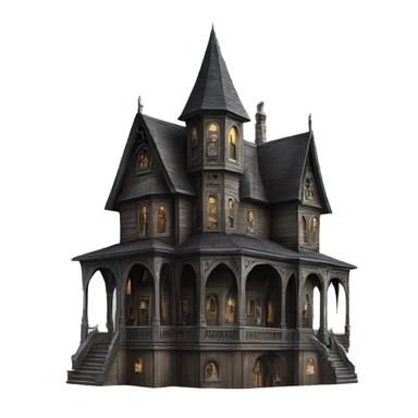 Realistic Huge ornate gothic Cardboard 6 story tall haunted house  sticker