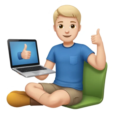white guy sitting with laptop showing thumb sticker