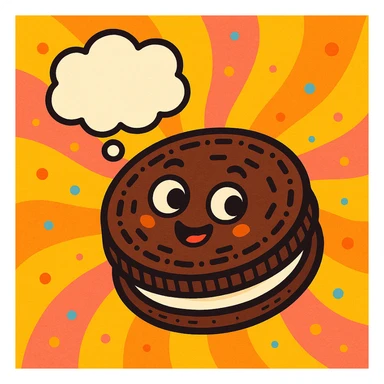 an Oreo cookie with a thought bubble, whimsical style sticker