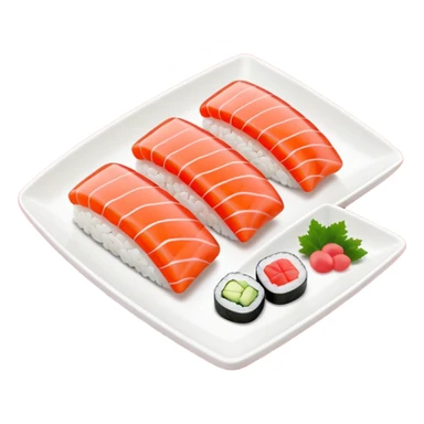 Japanese cuisine humanless avatar in minimalist emoji-style illustration. Sushi , clean lines, red white colors, flat design, calm and modern. sticker