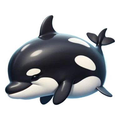 Meme-Worthy Cute Sleeping orca Portrait Emoji, Head resting peacefully with a contented smile, showcasing a smooth black-and-white body with gently drooping fins and eyes softly closed in serene slumber, Simplified yet adorably endearing features, highly detailed, glowing with a soft, drowsy deep-sea light, high shine, relaxed and utterly lovable, stylized with an air of playful oceanic laziness, soft glowing outline, capturing the essence of a sleeping orca that feels destined to become the next viral icon of adorable marine rest! sticker