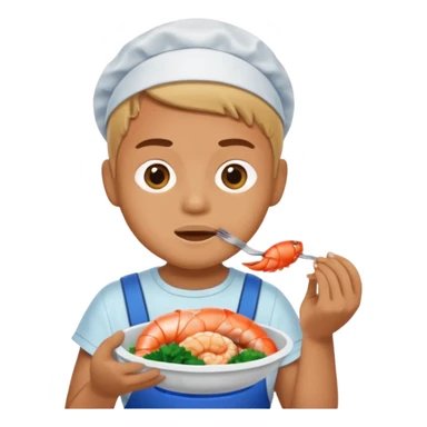 Person eating seafood with a plastic bib on sticker