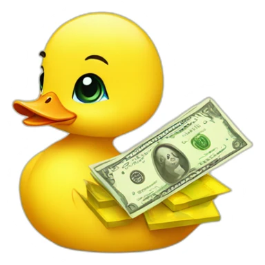 A baby duck with money sticker