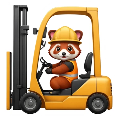 Red panda driving forklift. Make sure it looks like a red panda with all fur variations. Put a hard hat on the panda. Make panda fit inside the forklift sticker