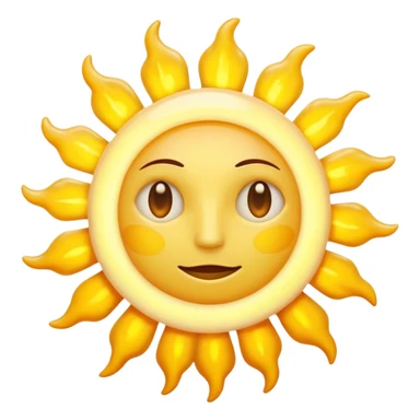 scientific sun emoji, glowing, turbulent layer of incandescent gas, yellow-white hue, mottled by dark sunspots and bright granules from convective currents, realistic, radiant, no face, no text, simple and round sticker