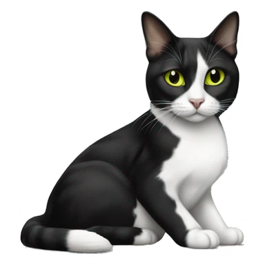 Cute black and white harlequin tuxedo cat with yellow green eyes sticker