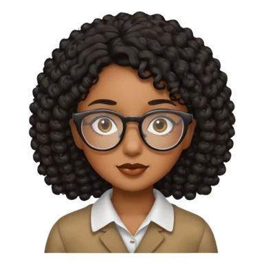 Chica con cabello rizado color negro, piel morena y que use lentes sticker