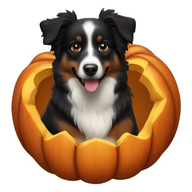 Small black australian shepherd dog in a pumpkin sticker