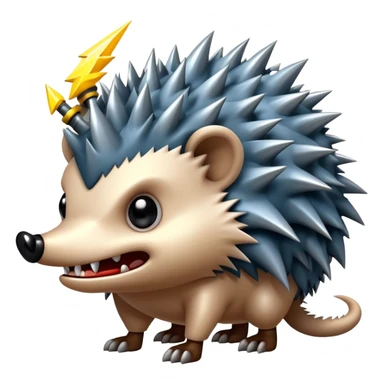 a fantastical dangerous and spooky electric hedgehog with sharp teeth, metal spikes, and strong fangs, electricity and lightning coming, menacing look sticker