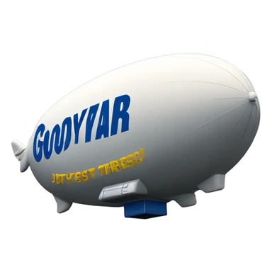 Blimp that has the words Just Tires is Goodyear  sticker