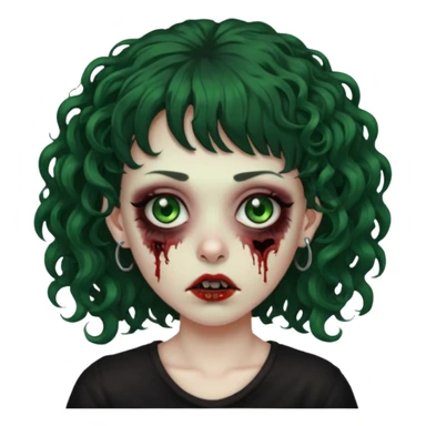 zombie woman with curly hair, bangs, and a septum piercing. sticker