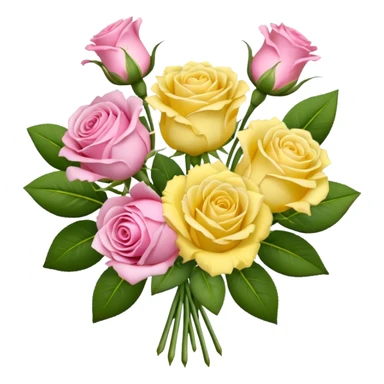 A mixed bouquet of four flowers, featuring pink roses and yellow lisianthus. sticker